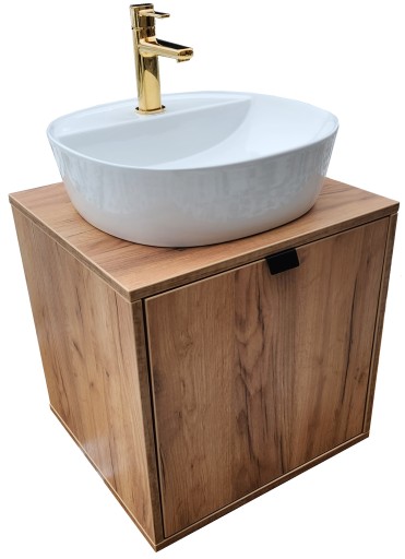 Szafka wisząca 46 cm DĄB z umywalka +bateria ZŁOTA