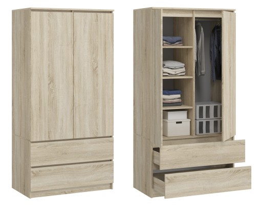 SZAFA 90CM DĄB SONOMA GARDEROBA MONIA 2D 2 SZ SYPIALNIA