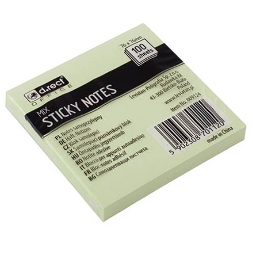 NOTES SAMOPRZYLEPNY D.RECT 76x76mm zielony 100k