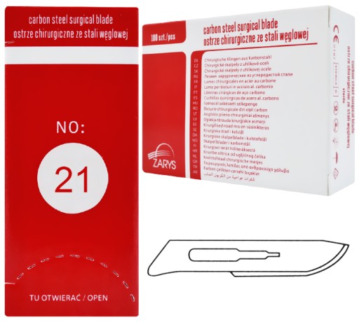 OSTRZA CHIRURGICZNE SKALPEL NOŻYKI 100 szt - NR 21