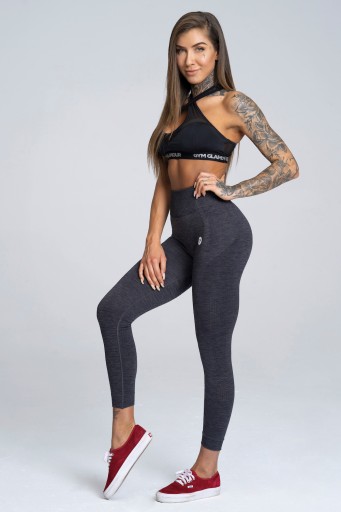 LEGINSY GYM GLAMOUR BEZSZWOWE - GRANATOWY MELANŻ XS