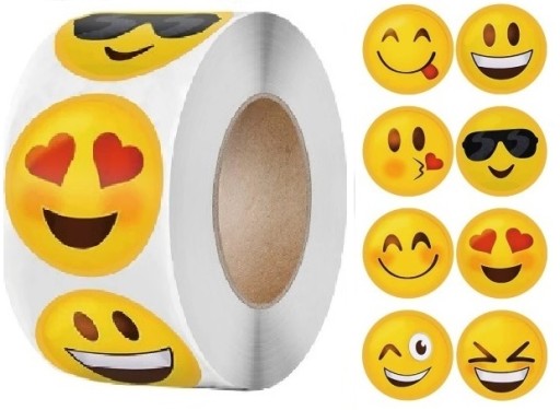 NAKLEJKI W ROLCE MOYYWACYJNE EMOTKI WESOŁE BUŻKI EMOJI EMOTIKONKI 500 SZT