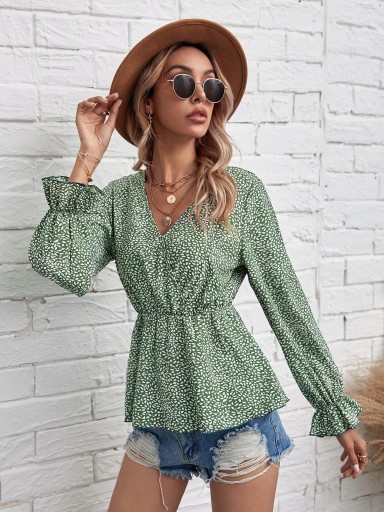 SHEIN BLUZKA DAMSKA ZIELONA PRINT CASUAL 40 L