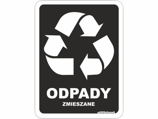 Naklejka NA KOSZ do segregacji ZMIESZANE odpady DUŻA 15x20 cm