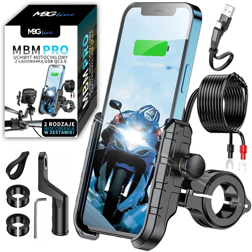 UCHWYT MOTOCYKLOWY NA TELEFON SZYBKA ŁADOWARKA USB QC3.0 MOTOCYKL KABEL