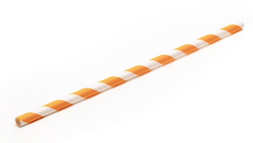 Słomki Papierowe pomarańczowe pasy 200x6 mm box (50 sztuk)