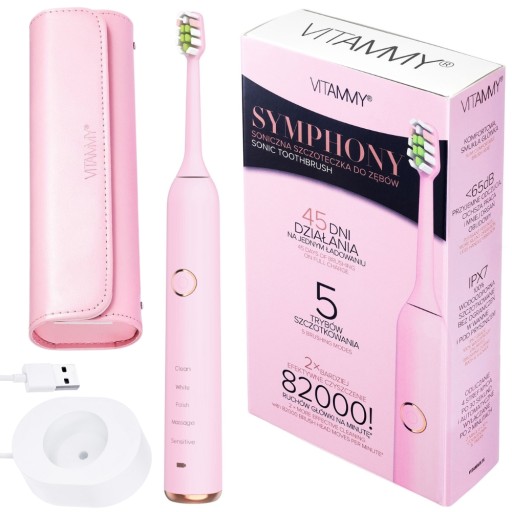 SZCZOTECZKA SONICZNA ELEKTRYCZNA DO ZĘBÓW VITAMMY SYMPHONY PINK ZESTAW