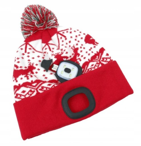 CZAPKA ZIMOWA Z LATARKĄ 4xLED BEZPIECZNA