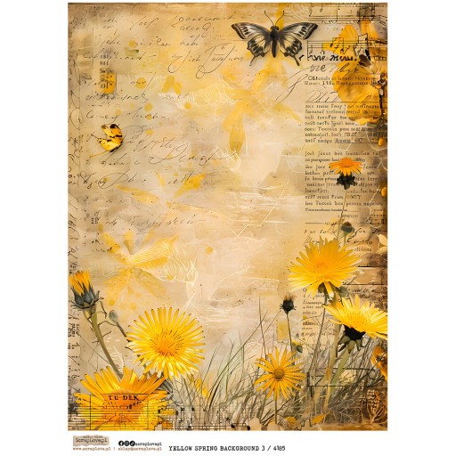 PAPIER RYŻOWY do decoupage A4 Scraplove kwiaty mlecze motyle