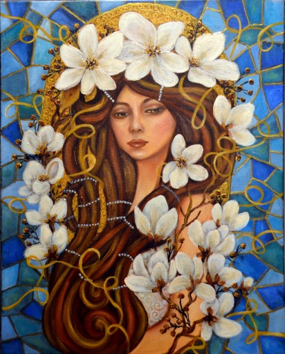 B.PUSKARCZYK - DZIEWCZYNA Z KWIATAMI - 40X50
