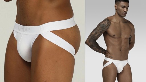 Męskie białe STRINGI slipy jockstrap g-string S/M