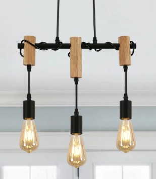 LAMPA WISZACA DREWNIANA LOFT ZYRANDOL CZARNA E27 RETRO DO SALONU