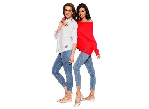 SWETEREK OVERSIZE TUNIKA SWETER WOOL ODKRYTE RAMIĘ
