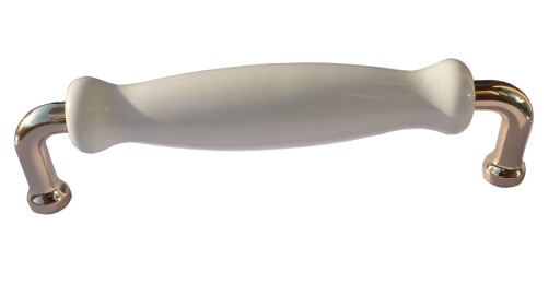 Uchwyt porcelanowy biały + złoto IKEA style 96 mm