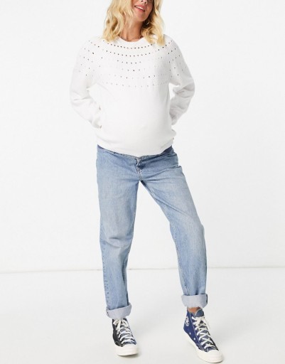 PIECES MATERNITY SWETER DAMSKI BIAŁY CASUAL XS RNQ