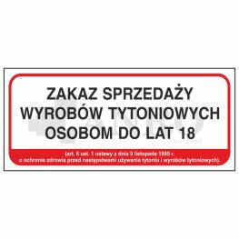 Zakaz sprzedaży tytoniu - NAKLEJKA