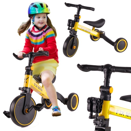 Rowerek trójkołowy biegowy 3w1 z pedałami jeździk żółty Trike Fix Mini