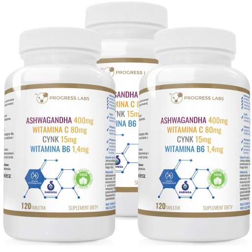 Ashwagandha + Cynk + Witamina C+ Wit B6 3x120 tab