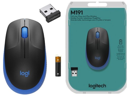 Bezprzewodowa mysz Logitech M190 niebieska duża laptopa komputera BEZ KABLA
