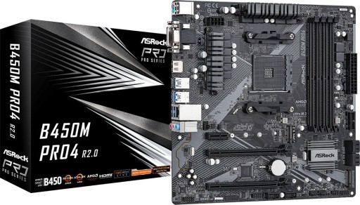 PŁYTA GŁÓWNA AM4 ASRock B450M Pro4 R2.0 DDR4 HDMI M.2 DP PCIe 3.0 Micro ATX