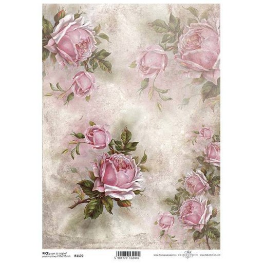 Papier ryżowy A4 Róże, kwiaty, liście do decoupage, scrapbooking