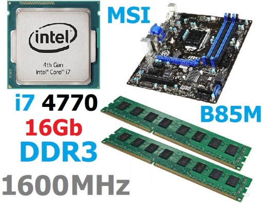 PŁYTA CPU i7 4770 4x3,40GH+ MSI B85M USB3.0 + 16Gb