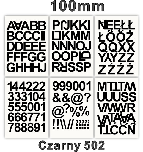 Czarny Alfabet i Cyfry 100mm samoprzylepne literki