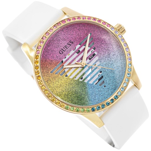 DAMSKI ZEGAREK GUESS GW0589L1 UNITY BIAŁY TĘCZA