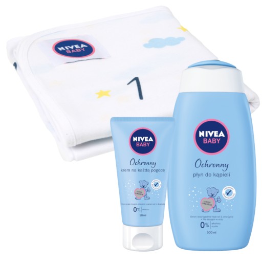 NIVEA BABY Krem ochronny dla dzieci 50ml + Płyn do kąpieli 500ml + kocyk