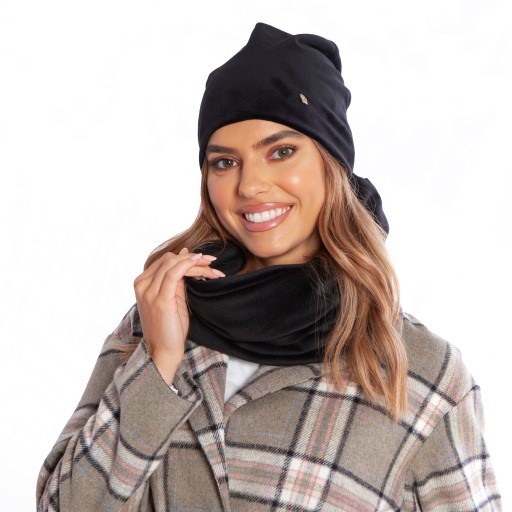 CZAPKA beanie + KOMIN , tunel KOMPLET kolory welur