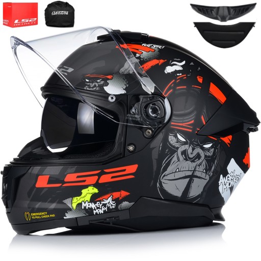 KASK MOTOCYKLOWY LS2 FF808 STREAM II MONKEY KEVLAR SYSTEM PINLOCK +BLENDA M
