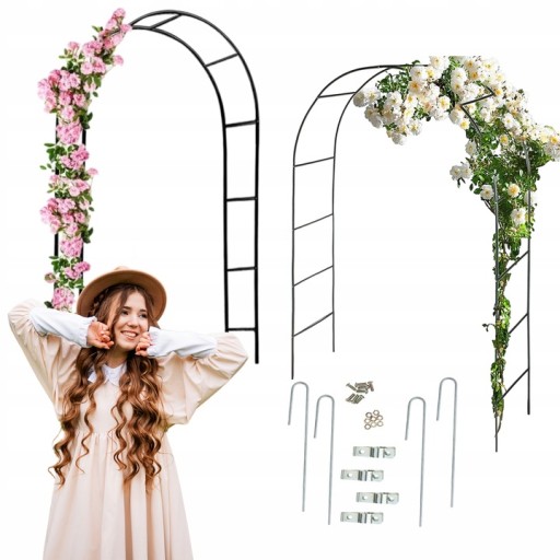 PERGOLA OGRODOWA ŁUK NA RÓŻE KWIATY METALOWA 240 x 140 x 38 cm+ 4 KOTWY