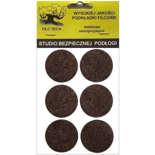 ZESTAW FILC POD MEBLE KRZESŁA PODKŁADKI FILCOWE 34 mm OKRĄGŁE 6 szt BRĄZOWE