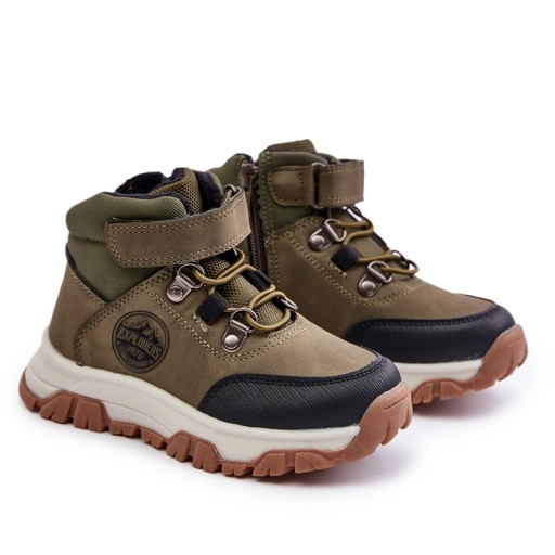NEWS 6581 BUTY TRZEWIKI ZIMOWE TREKKINGOWE OCIEPLANE ZIELONE KHAKI R 31