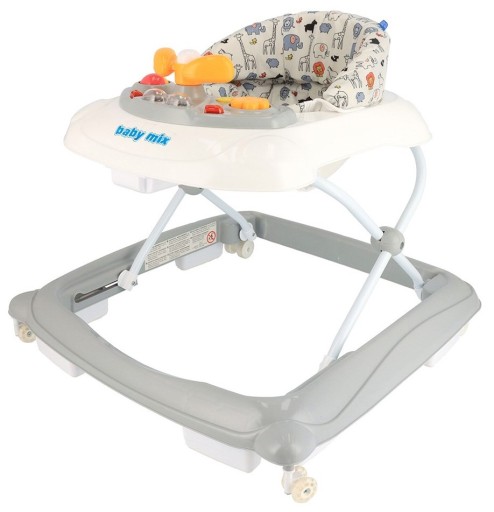 BABY MIX CHODZIK Z KIEROWNICĄ SILIKONOWE KÓŁKA SZARY 47976