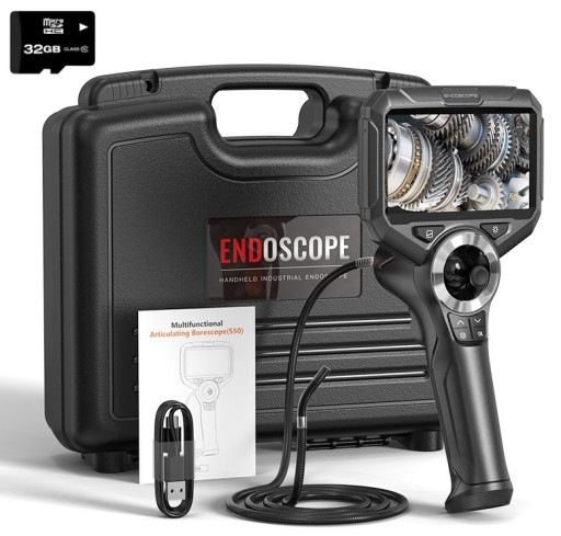 ENDOSKOP KAMERA INSPEKCYJNA OBROTOWA GŁOWICA 720° EKRAN 5″ FHD LED 2MP 1m