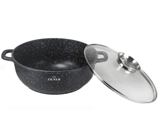 GARNEK NISKI WOK CERAMICZNY POKRYWKA MARMUREK