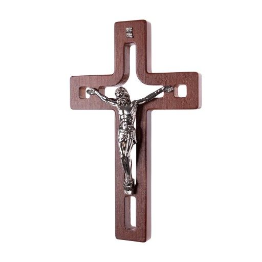 Nowoczesny drewniany krzyż 18cm z pasyjką