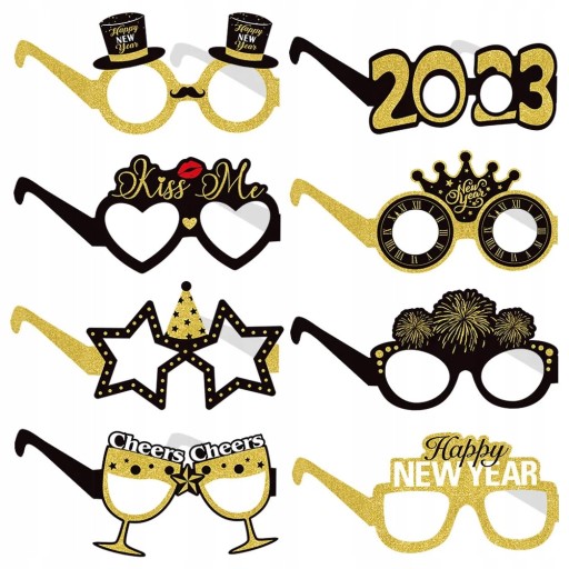 2023 Nowy Rok Okulary Disco Ramki 8 Szt