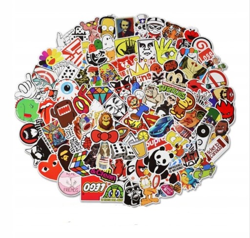 WLEPY POPULARNY MIX NAKLEJKI STICKER BOMB 100 szt