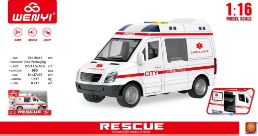 Interaktywna Karetka dla dzieci 3+ Model 1:16 + Dźwięki Światła