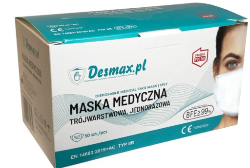 MASECZKA MASKA MEDYCZNE DESMAX BIAŁE 50 SZT. OCHRONNE