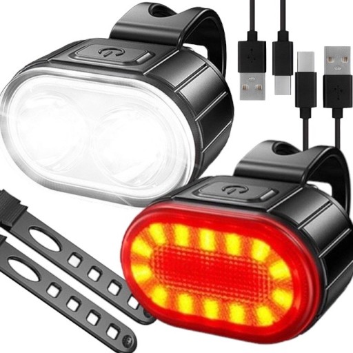 LAMPKA ROWEROWA 2X ŚWIATŁO LED PRZÓD + TYŁ ZESTAW NA KIEROWNICĘ ROWER USB