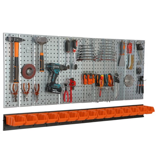 Metalowa tablica narzędziowa 1560 x 713 mm ścianka 15 kuwet warsztat garaż