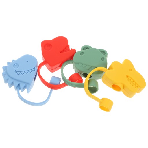 DINOZAUR MIĘKKI PLASTIKOWY OSŁONA NA SŁOMKĘ 4 SZT