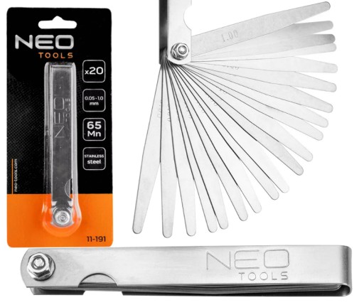 NEO METALOWY SZCZELINOMIERZ 20 LISTKÓW 0.05-1.0MM STAL NIERDZEWNA 11-191