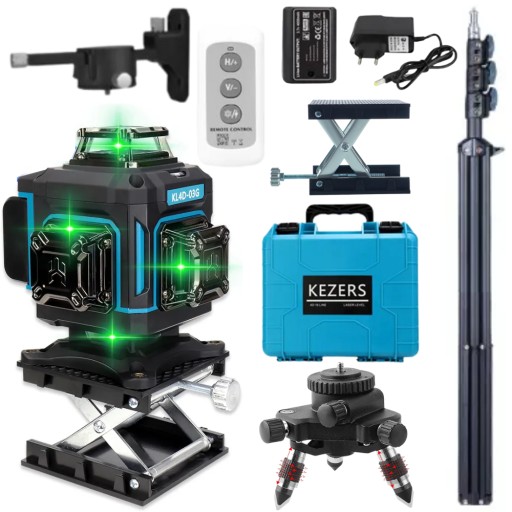 POZIOMICA LASEROWA 360° LASER KRZYŻOWY 4D 16 LINII ZIELONY LASER +STATYW 3M