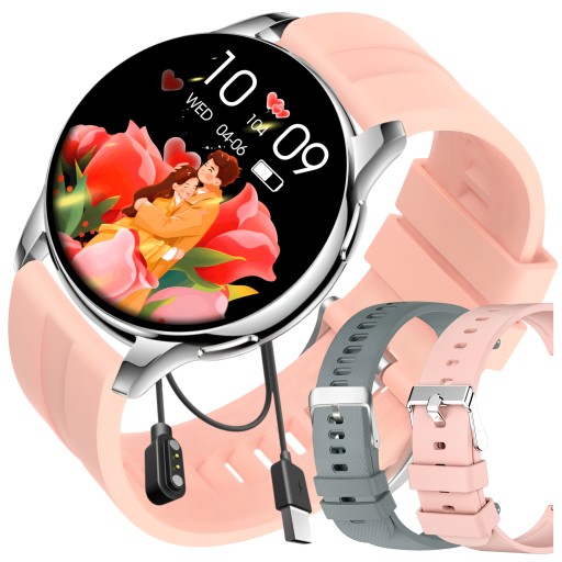 SMARTWATCH DAMSKI ZEGAREK ROZMOWY PL MENU SPORT SMART WATCH AMOLED 2 PASKI