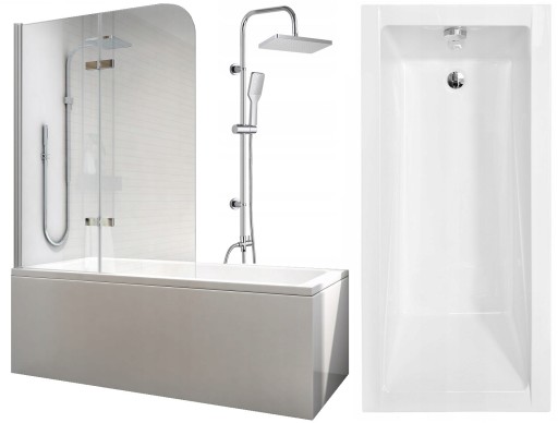 WANNA MODERN 120x70 + OBUDOWA + PARAWAN 2 SKRZYDŁOWY 100x140 + DESZCZOWNICA