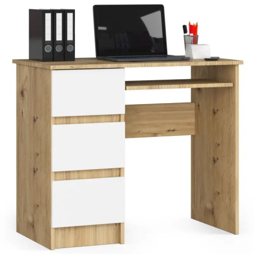 Biurko komputerowe artisan białe 90 cm 3 szuflady